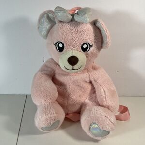 Carried Away Bear Plush Purse/Backpack Pink With Floral Headband